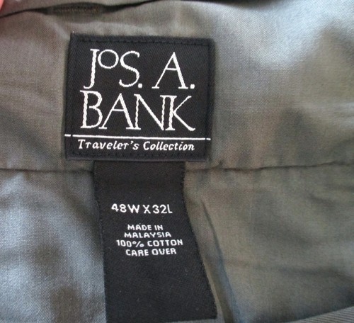 Jos A Bank Men's Standard Fit Traveler's Collection Pants Size 48X32 Olive - Picture 7 of 7