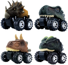 DINOBROS Pull Back Dinosaur Car Toys 4 Pack Dino Toys for 3 Year Old Boys and To