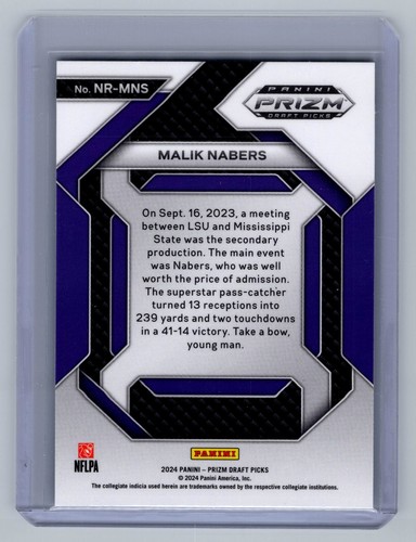 Selecciones del draft de Panini Prizm 2024 #NR-MNS Malik Nabers nuevos reclutas novato radiocontrol - Imagen 2 de 2