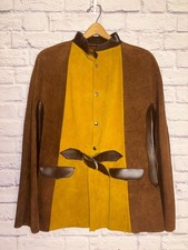 Handmade Buckskin Suede Leather 2-Tone Snap Poncho Cape Vintage 1970 s EUC 1017