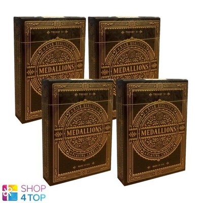 4 Decks Medallions Theory 11 Playing Cards Deck Brown Gold Magic Tricks Sealed