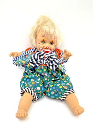 Vintage Clown Doll Plush Body Vinyl Face 90s GI GO Toys Stuffed Bean Filled