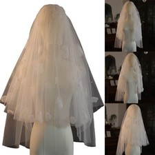 Flower Girl Veil Pearls Flower Hair Wedding Headpeice White Sheer Head Covering