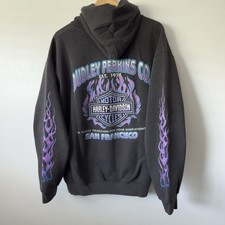 Sudadera con capucha vintage Harley Davidson Motorcycles manga llama azul San Francisco grande