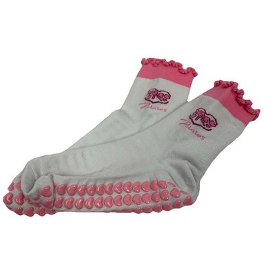 Pilates Grip Socks White And Pink Ruffle Brand New Pink Hearts