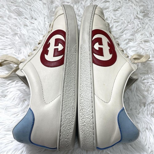 Auténticas Tenis GUCCI Para Hombre GG Corte Bajo Blanco Azul UK8.5 EU 42.5 US9 Cuero Logo - Imagen 7 de 24
