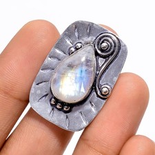 Natural Rainbow Moonstone Gemstone 925 Sterling Silver Ring 8 US Gift For Women