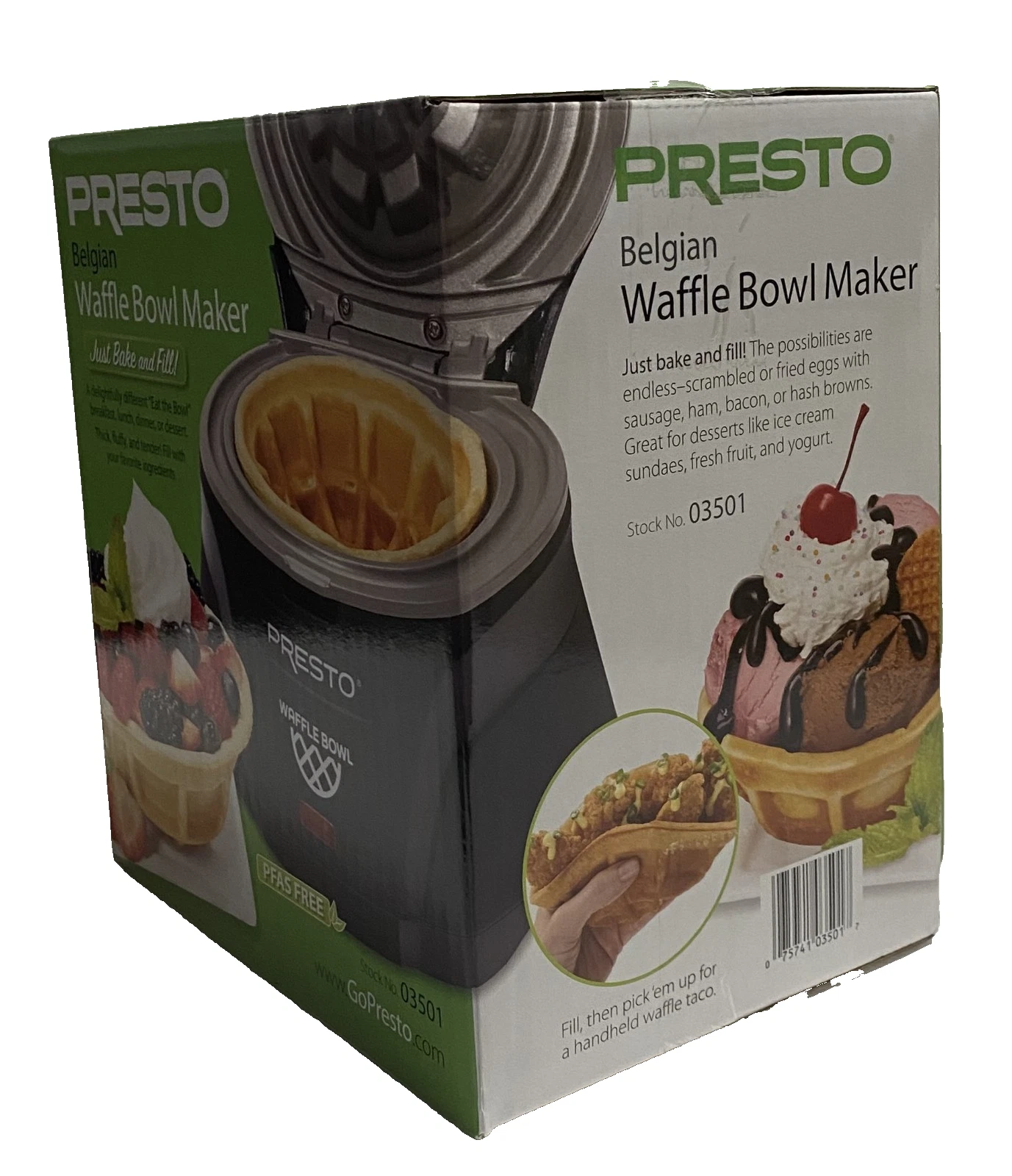Presto Belgian Waffle Bowl Maker Non-stick PFAS Free Model 03501