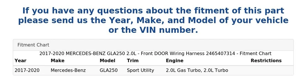 Mercedes-Benz Gla250 2017-2020 2,0 L - arnés de cableado puerta delantera 2465407314 Foto 4 de 4