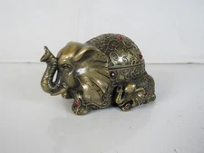 Vintage Bombay Jeweled Elephant Desk Set Paperweight Magnifier Letter Opener