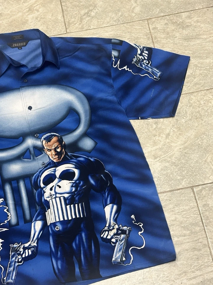 2001 Marvel Vintage Changes Punisher All Over Print Button Down Shirt  Sz XL Y2K - Image 3 of 4