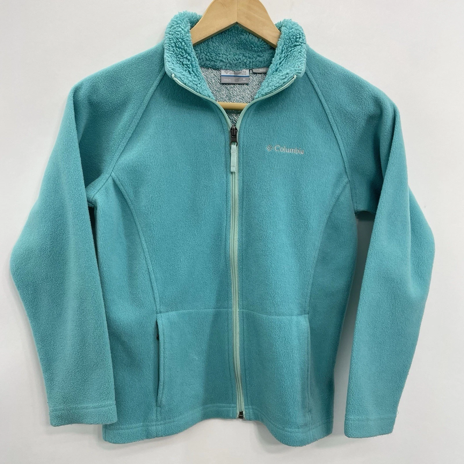 Columbia Fleece Jacket Omni Heat Full Zip Pockets Blue Girls Kids Youth M