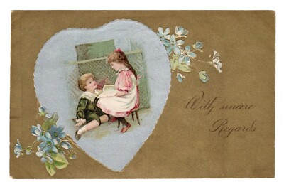 With Sincere Regards Undivided Valentines Day Embossed Postcard Pretty Gold