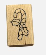 Recollections Puppy With Candy Cane Christmas Craft Wood Mounted Rubber Stamp