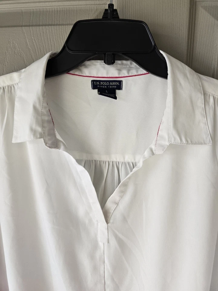 U.S. Polo Assn рубашка женщин L белый розовый пуловер длинным рукавом Colorblock Costal - Изображение 4 из 4