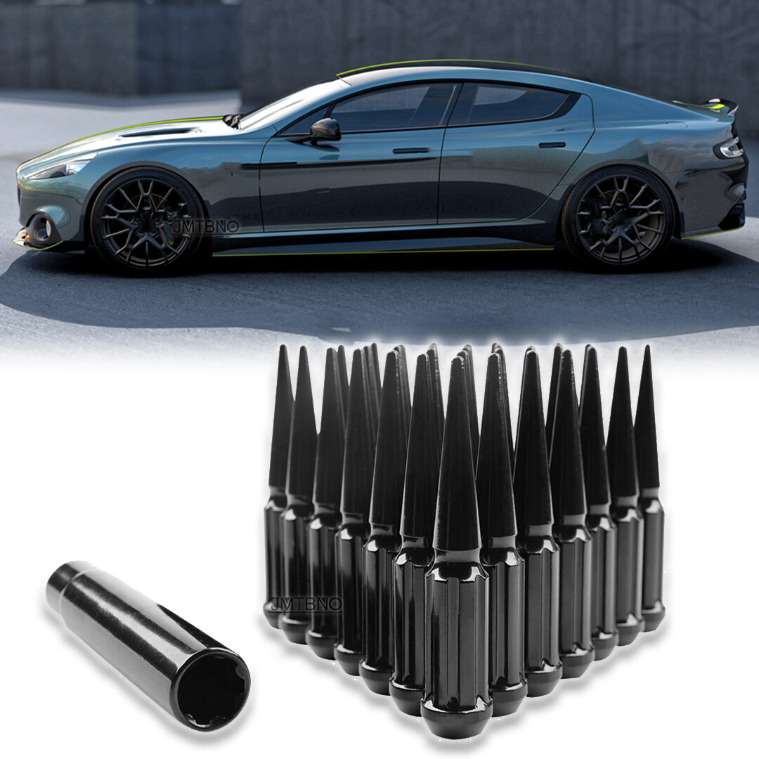 24Pcs Spiked Lug Nuts M14x1.5 Thread 4.4" Tall + Key For Aston Martin Rapide AMR