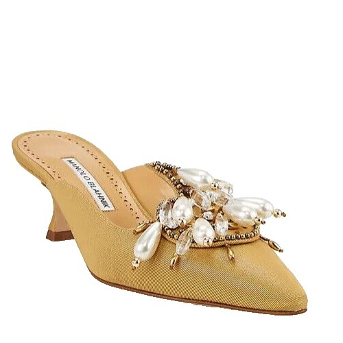 Manolo Blahnik - Hangisi_LSMOR Gold pump Size 37.5 105mm Heel Size