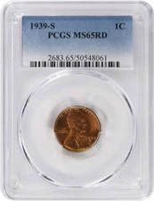 1939-S Lincoln Cent MS65RD PCGS