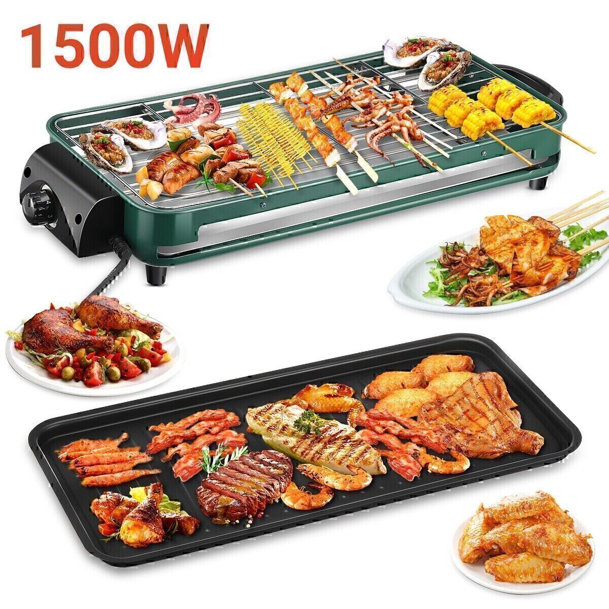 2in1 Tischgrill elektrisch Stufenlos Elektrogrill 1500W Tisch Grill Indoor BBQ