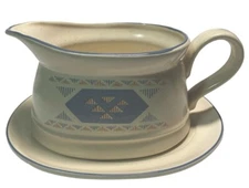 International China “CIMARRON” Gravy Boat & Underplate Aztec Design Blue & Pink