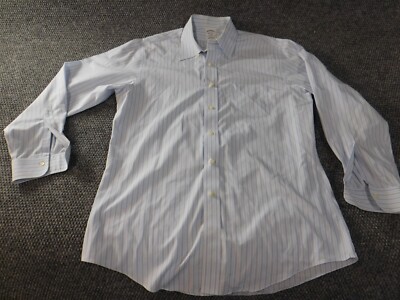 Brooks Brothers Mens Shirt 16 blue striped regent button up classic 1818 polo