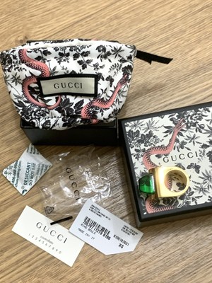 Anello Gucci Ring Boule Gelb Finish Metall Grün Emaille Neu XS 10 IT 50 EU