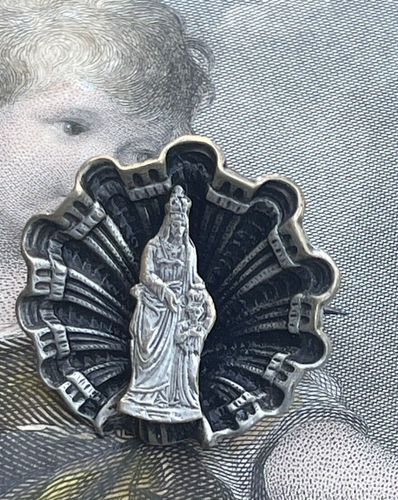 Broche Vintage Catholique Vierge à L'Enfant - Occasion, Bon état Général, Origine France