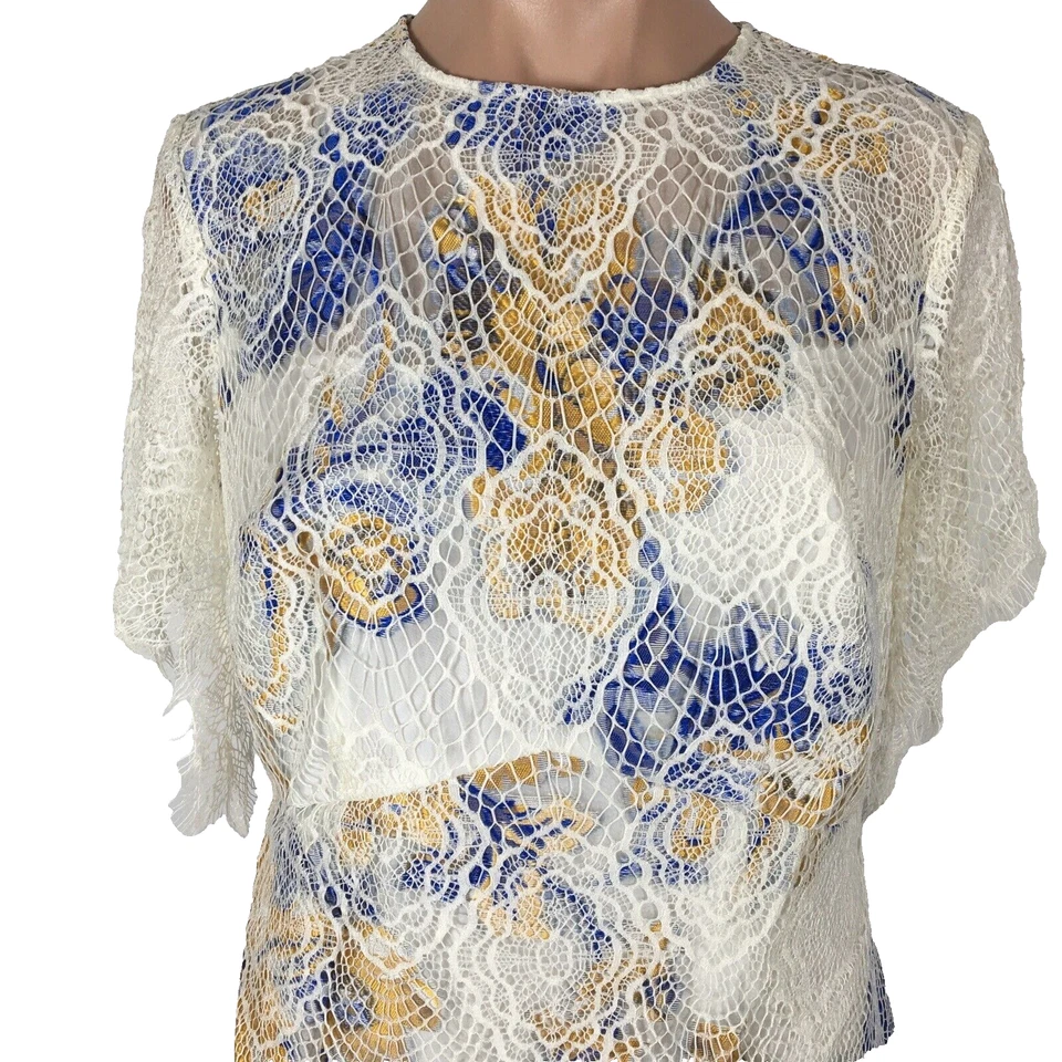 Nuevo sin etiquetas Vestido Floral de Noche Línea A con Detalle de Jacquard y Encaje Blanco Azul ASOS Us 10 Foto 3 de 4