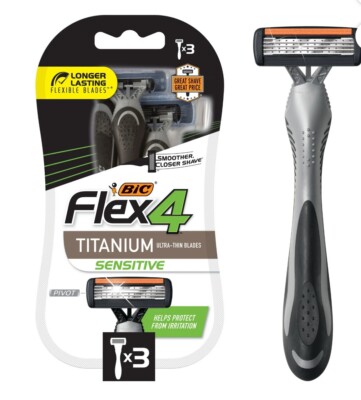 BiC Flex4 Titanium Sensitive Men's Disposable Razors - 3ct New