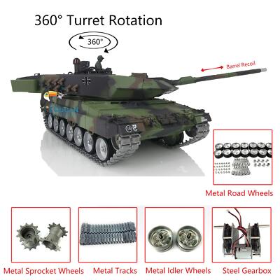 Henglong 1/16 7.0 Leopard2A6 BB IR RC RTR Tank 3889 Metall Tracks Barrel Recoil