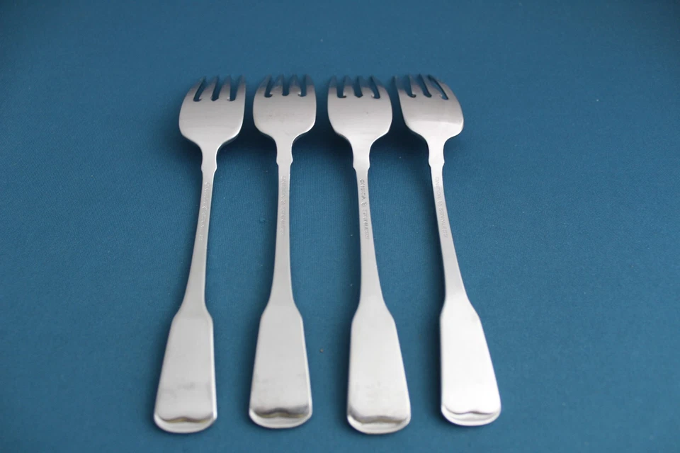 4 tenedores de ensalada Oneida CUBO COLONIAL AMERICANO acero inoxidable satinado 6 5/8" Foto 4 de 4