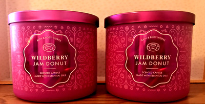 WILDBERRY JAM DONUT CANDLE 14.5 OZ 3 WICK BATH BODY WORKS WHITE BARN pink set x2