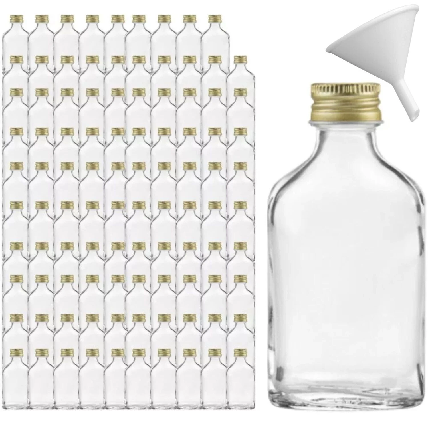 100 kleine Glasflaschen 20 ml Mini-Flaschen Likörflaschen Flachmann + Trichter