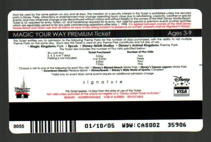 Tarjeta de admisión Walt Disney World Cenicienta 2005 (caducada) Foto 2 de 2