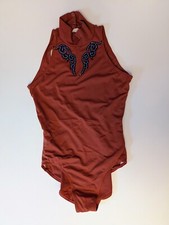 Dance Leotard Applique Rhinestones Adult Medium Turtle Neck Reddish-Brown