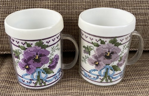 2er Set Fertig Kreuzstich Lila Blumen Stitch A Becher Fertig Handarbeit - Bild 2 von 14