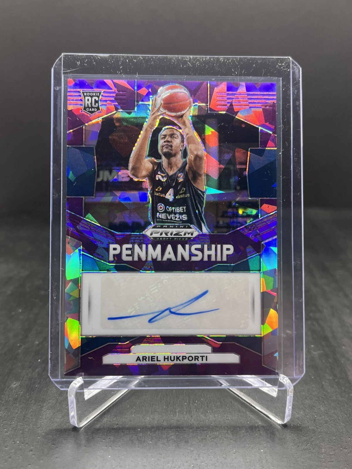 2024 Prizm Draft Picks Ariel Hukporti Purple Ice Penmanship Auto RC 31/99