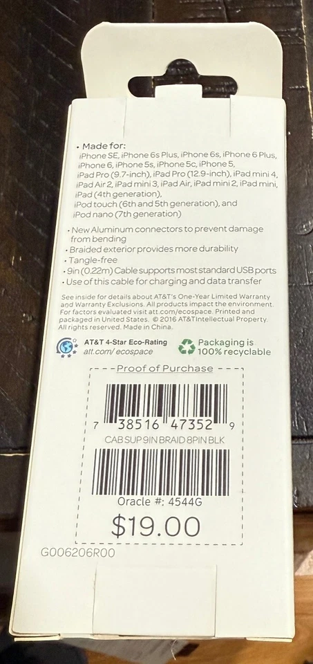 2-PACK AT&T iPhone MFI Certified 9inch Light-ning Braided Charge & Sync Cable - Image 3 of 3