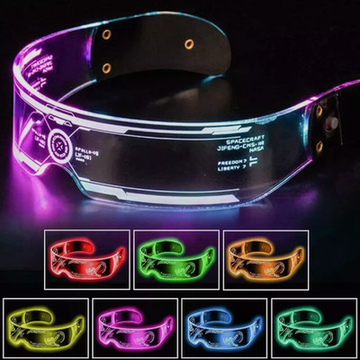 LED Cyberpunk Visier Brille Leuchtet Futuristisch Zyklopen Weltraum Mehrfarbig