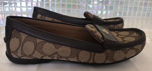Size 6 US 36 Coach Odette Slip On Loafers Brown Tan Coach Signature Print CLEAN - Picture 8 of 19
