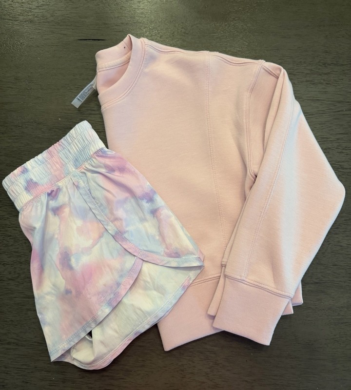 Yogalicious Girls 2pc Outfit Set M (10) Pink Tie-Dye Pullover & Shorts