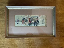 Antique Woven Silk Sevengraph "Landing of Columbus 1492" Framed Under Glass