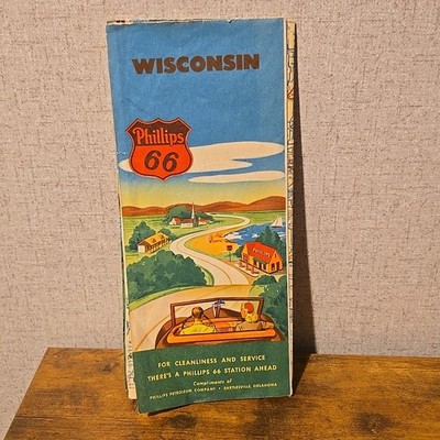 1947 Phillips 66 Vintage Road Map: Wisconsin Full Fold Out