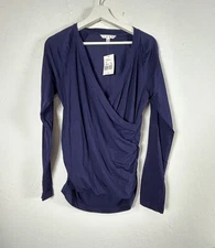Cabi Womens Blueberry Wrap Top Large Long Sleeve Cotton Blend Stretch #131 New