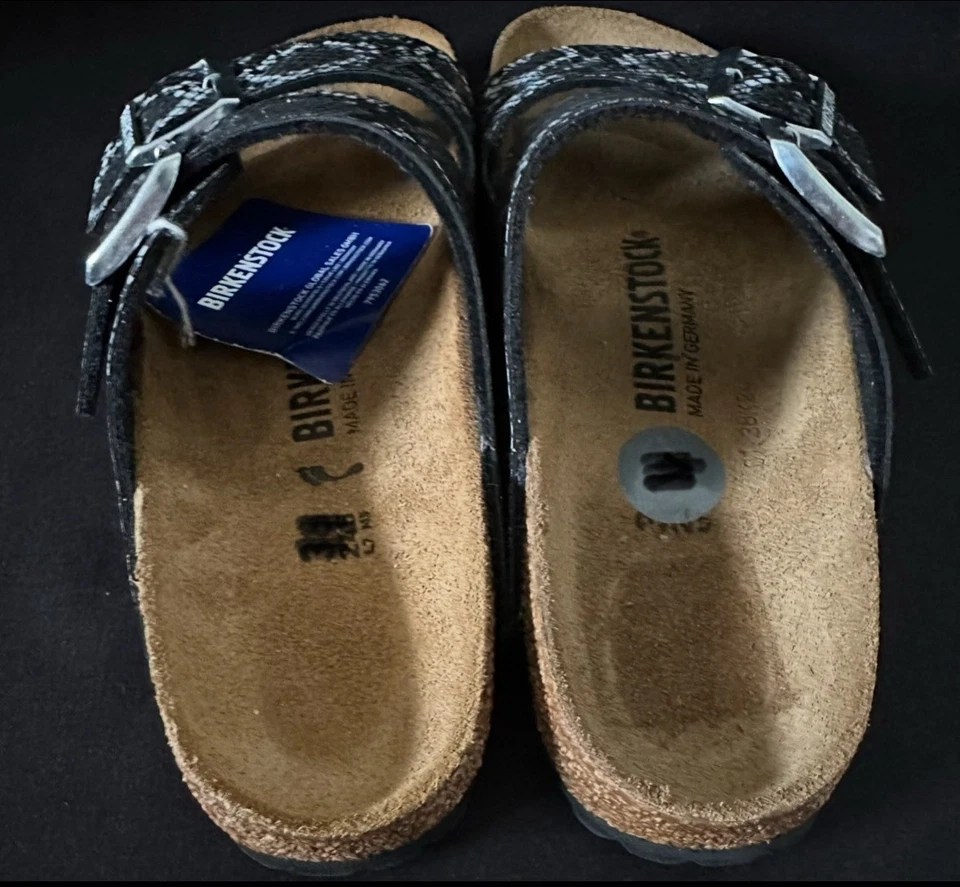 Birkenstock Arizona Metálico Brillante Pitón Plata Serpiente Mujer Talla 37EU 6-6.5US Nuevo Foto 4 de 4