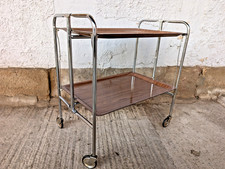 Dinette Serving Trolley Tea Cart Table Side Table Bar Chrome 70s Walnut 19