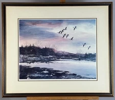 Ducks At Sunrise/Sunset Homestead Landscape by Dennis Frings Signed Print Framed