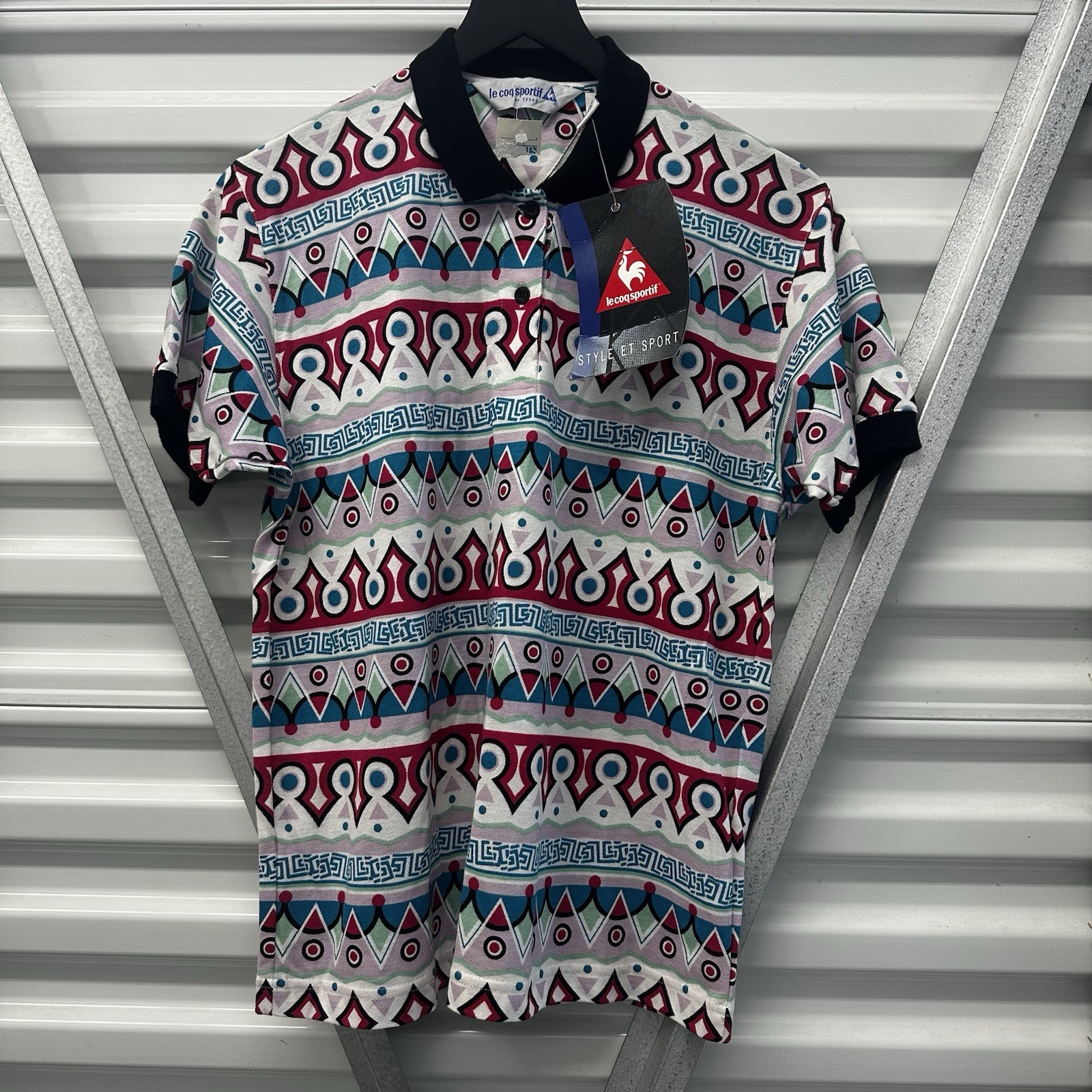 Vintage Le Coq Sportif Abstract Print Tennis Polo Shirt Women’s S 80s 90s NWT