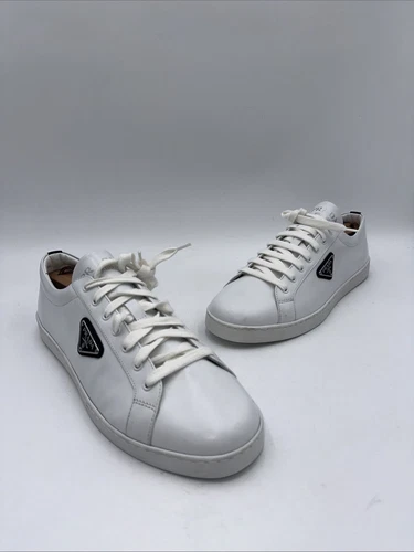 BASKETS BASSES HOMME PRADA CUIR BROSSÉ BLANC TAILLE 11