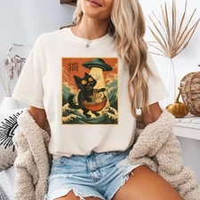 Cat Ramen UFO Funny Japanese Anime Tee Men Women Teens T-Shirt reprint sale 40%.